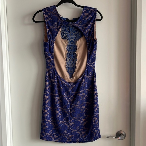 DANITY Women’s Blue Lace Mini Dress, size L cobalt blue prom party dress - Picture 2 of 9